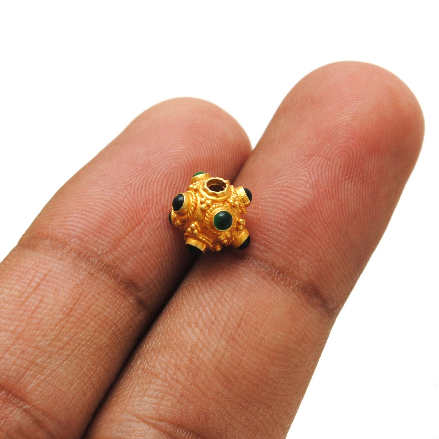 18K Gold Emerald Ball Spacer Beads 8mm