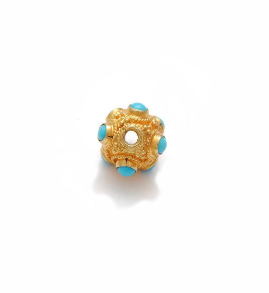 18 Carat Gold Turquoise Ball Spacer Beads 8mm - view 3