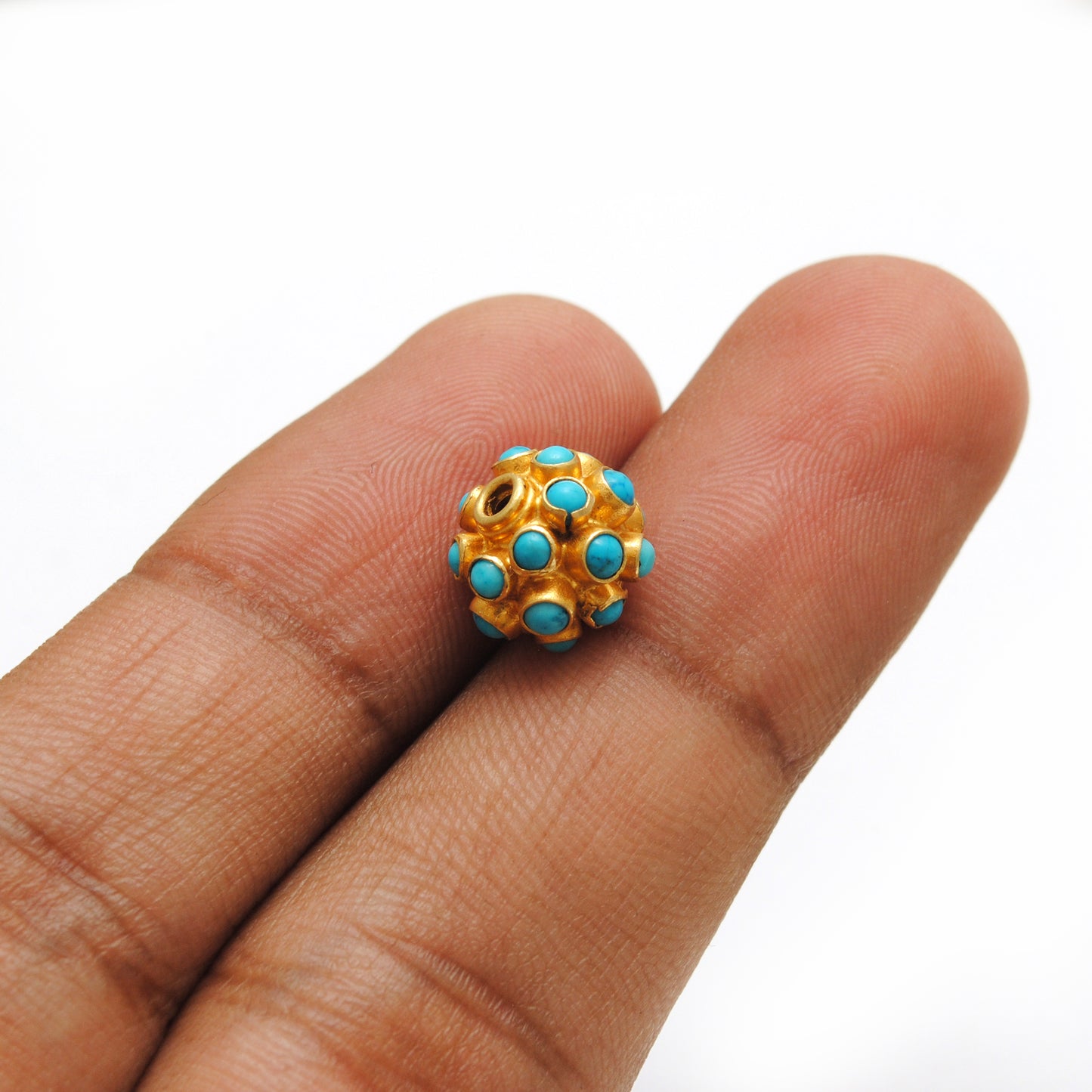 18 Karat Gold 9mm Turquoise Ball Spacer Beads