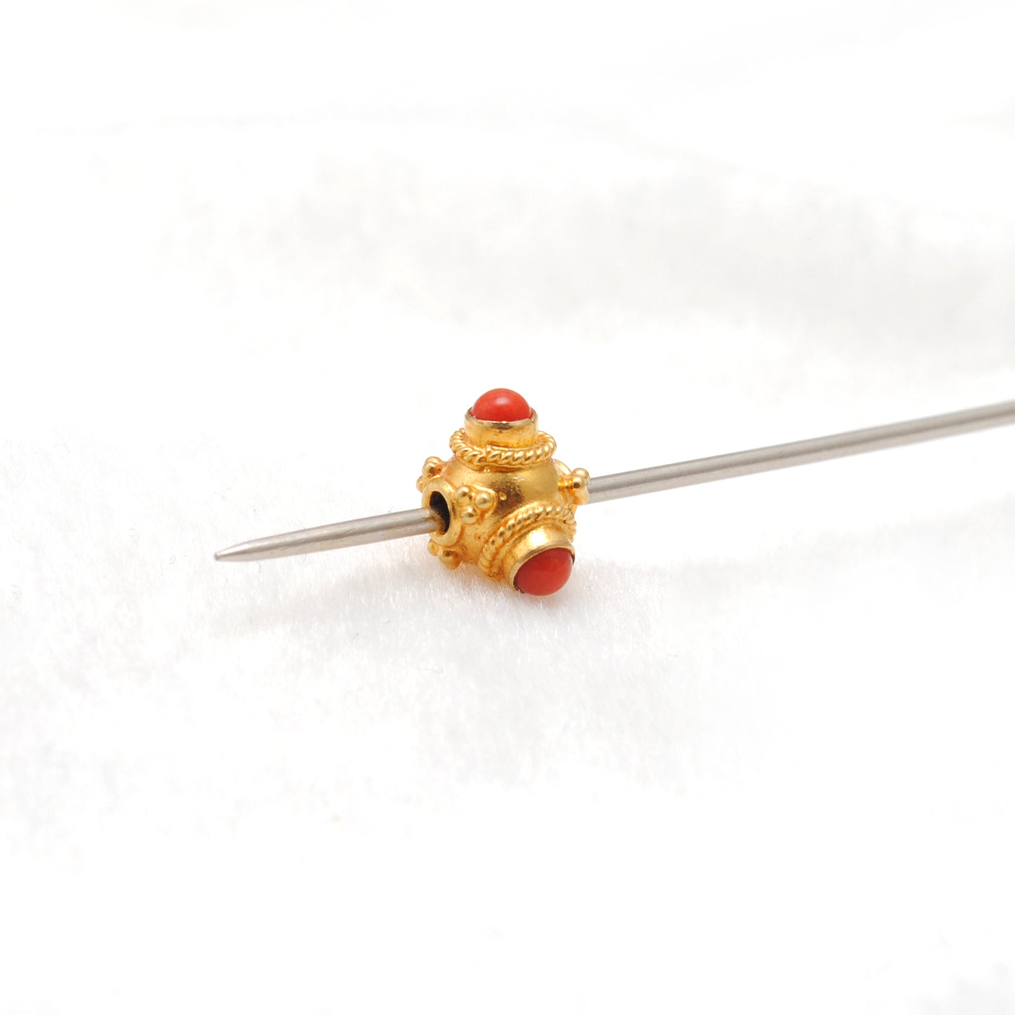 18 Karat Gold Spacer Beads Coral Stone Triangle DIY Craft