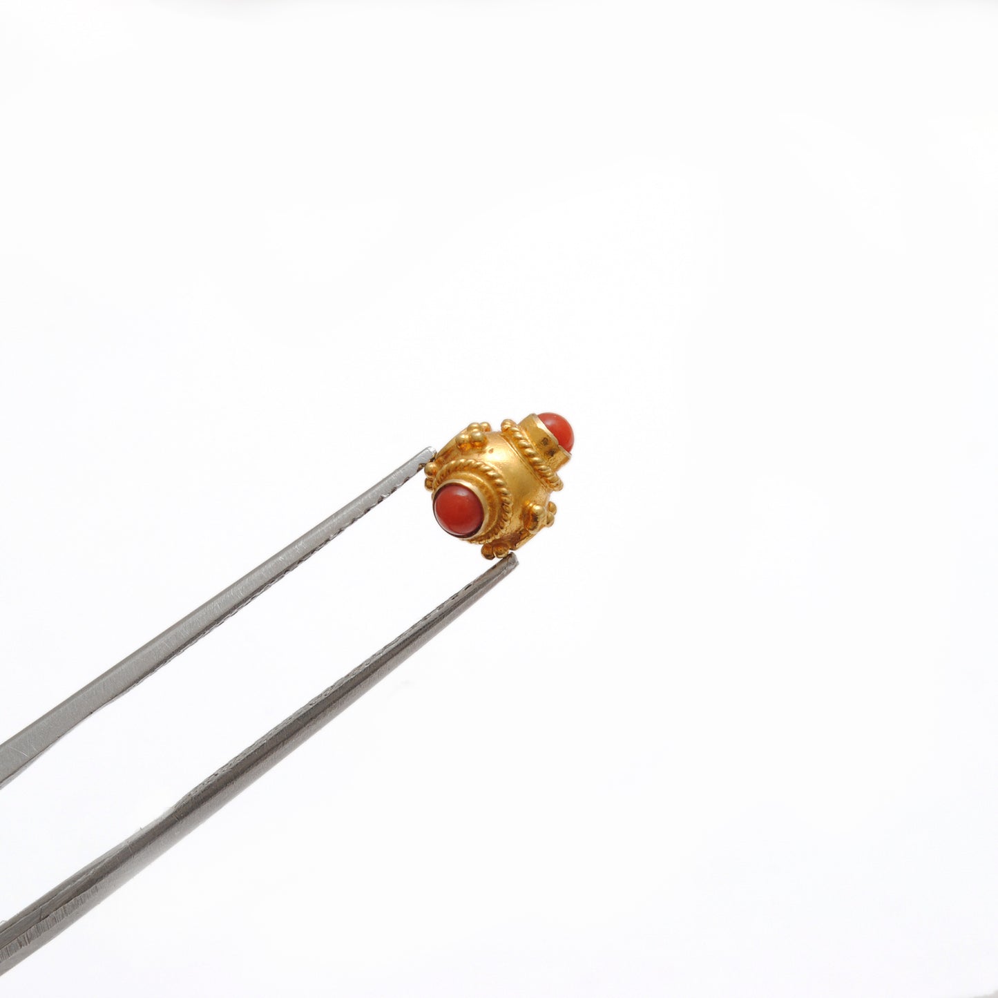 18 Karat Gold Spacer Beads Coral Stone Triangle DIY Craft