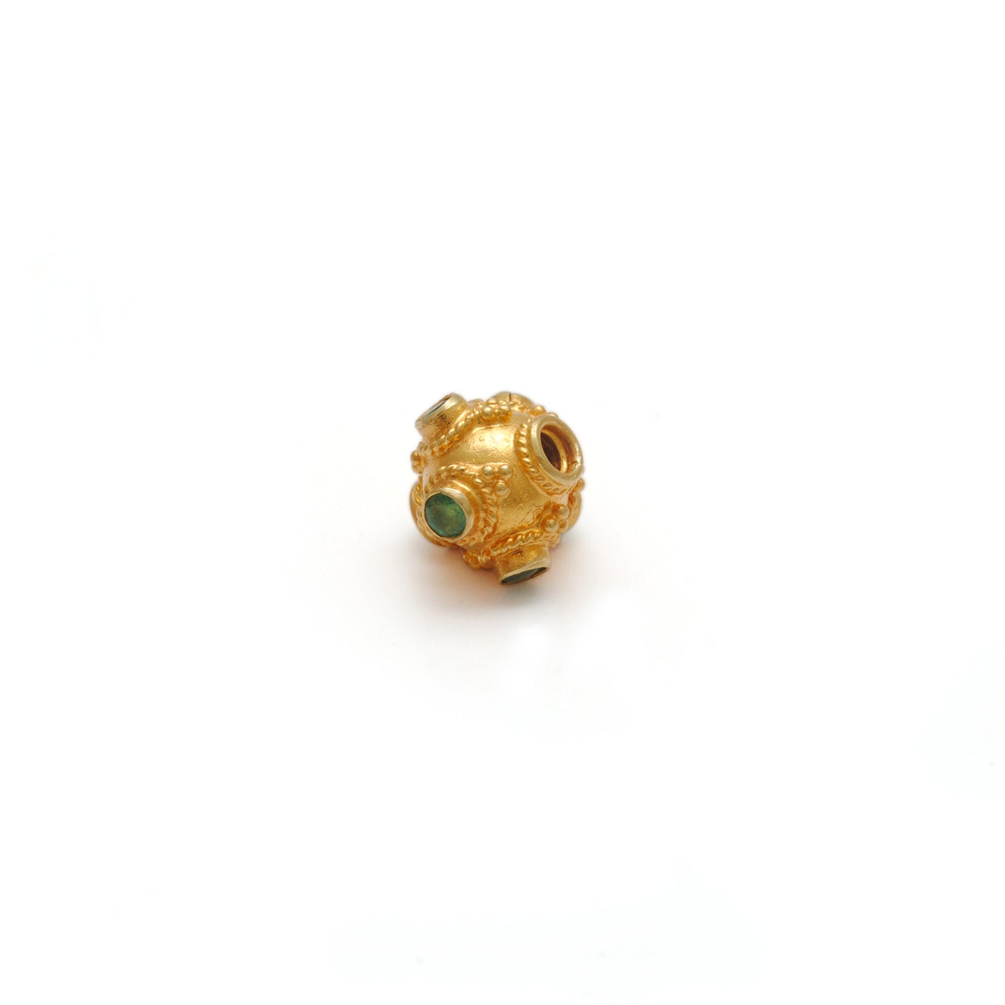 18K Gold Round Spacer Beads with Emerald