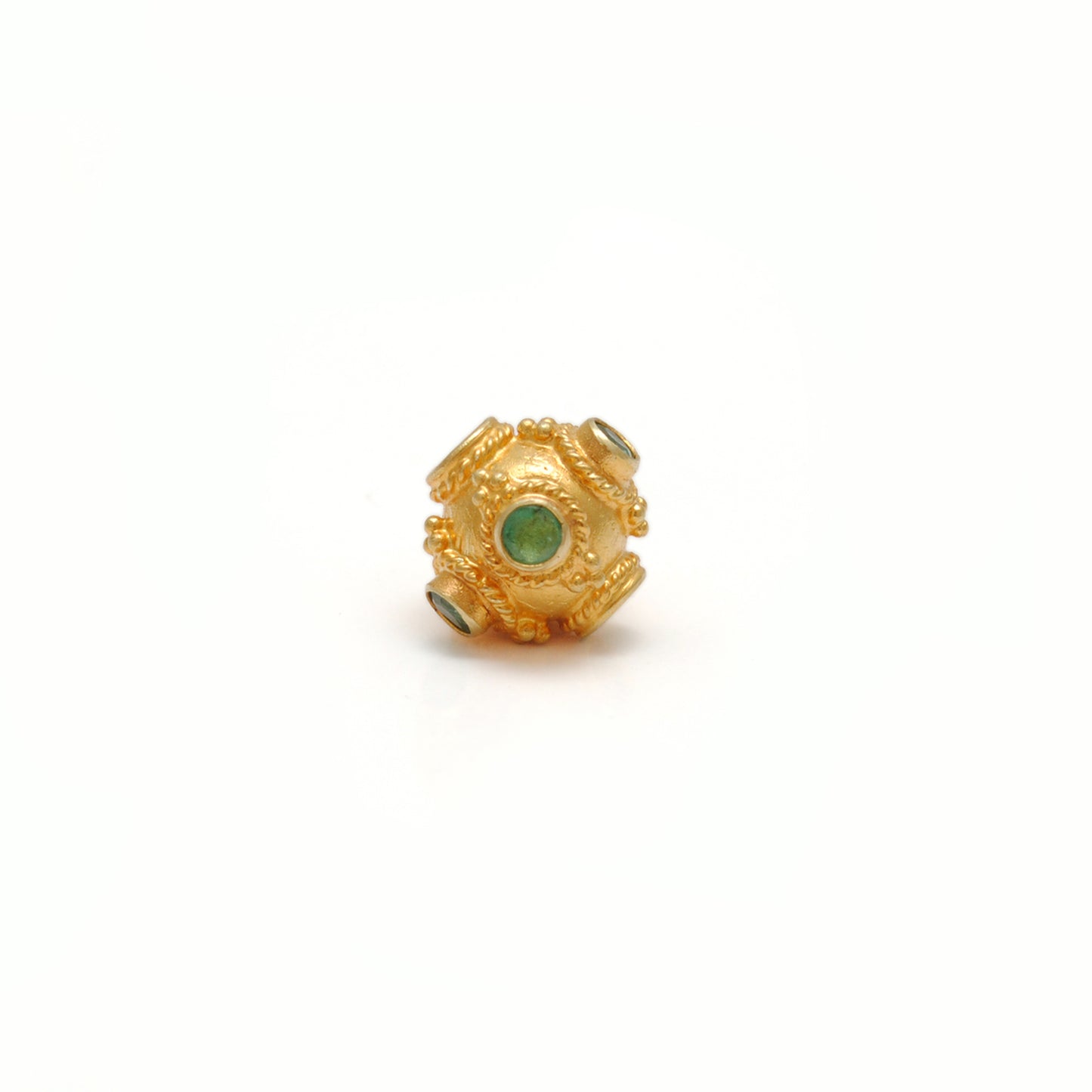18K Gold Round Spacer Beads with Emerald