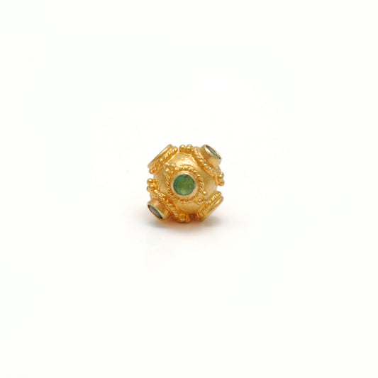 18K Gold Round Spacer Beads with Emerald