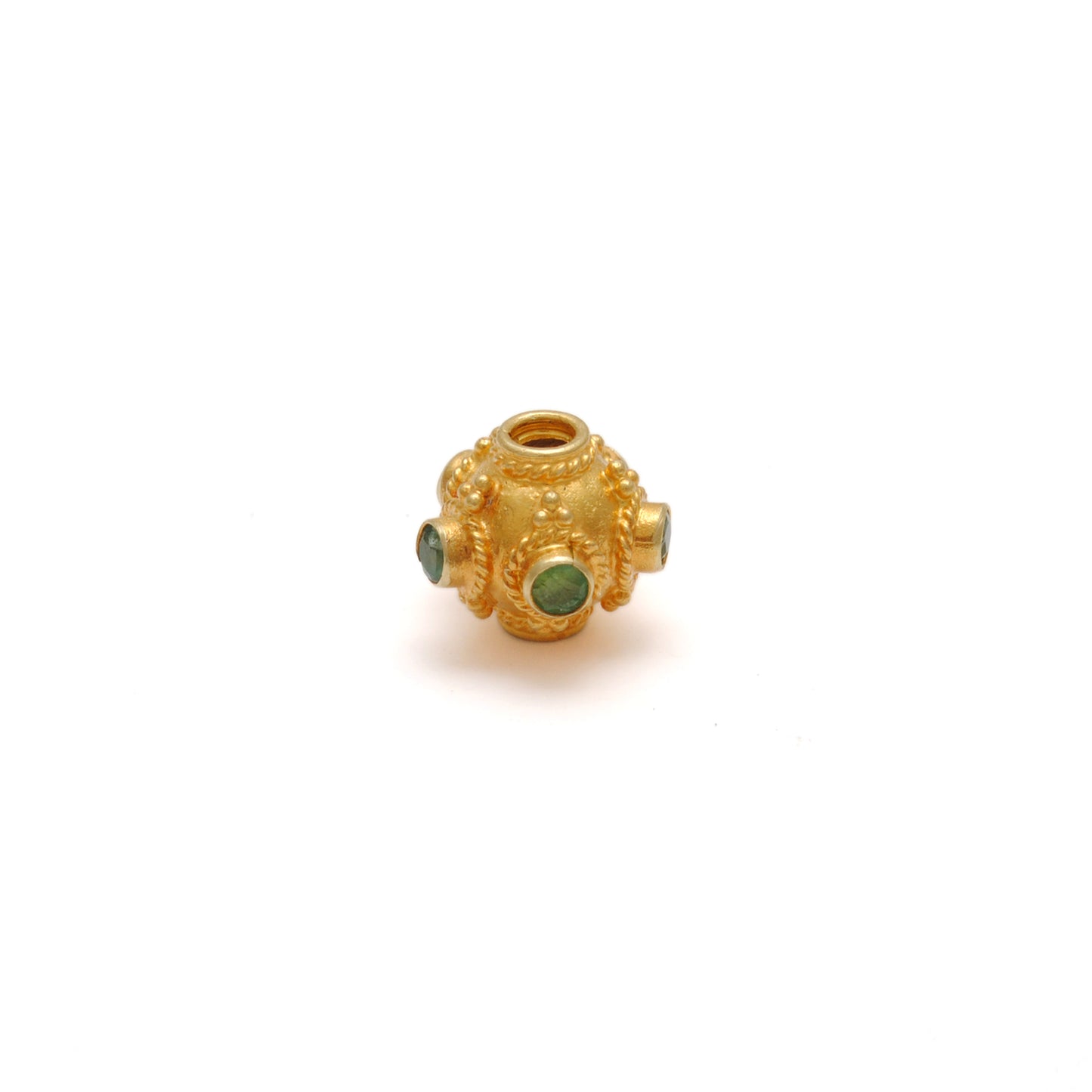 18K Gold Round Spacer Beads with Emerald
