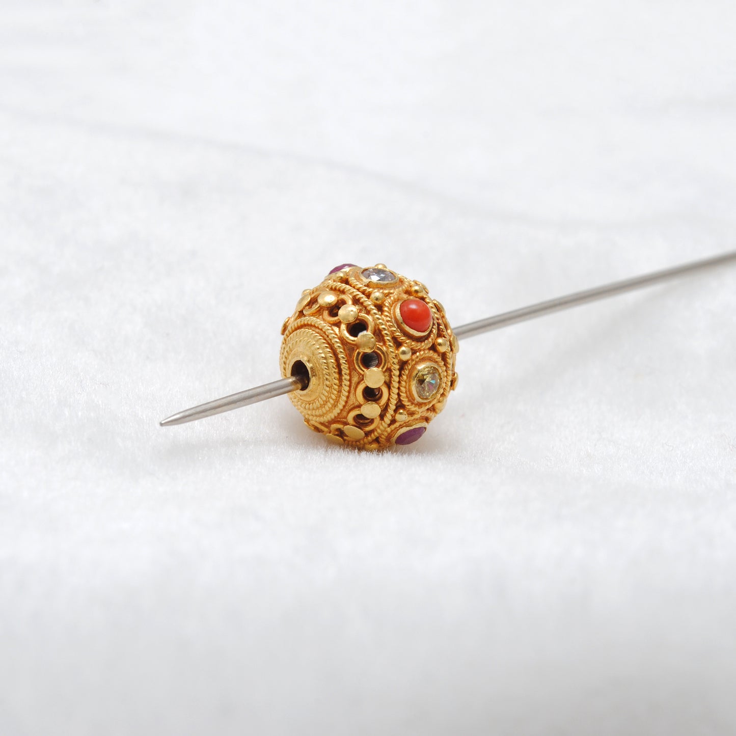 18KTT Solid Yellow Navratan Round Fancy Spacer Beads 12.5mm