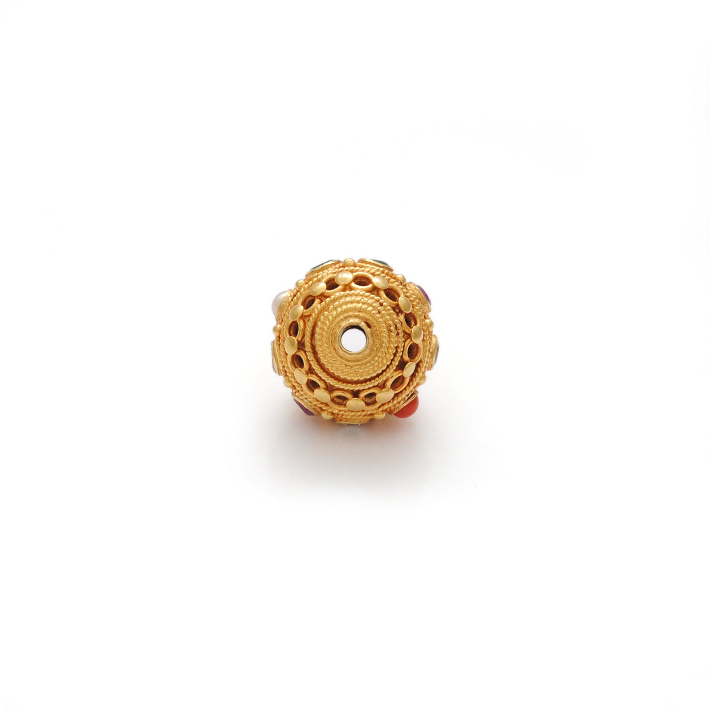 18KTT Solid Yellow Navratan Round Fancy Spacer Beads 12.5mm