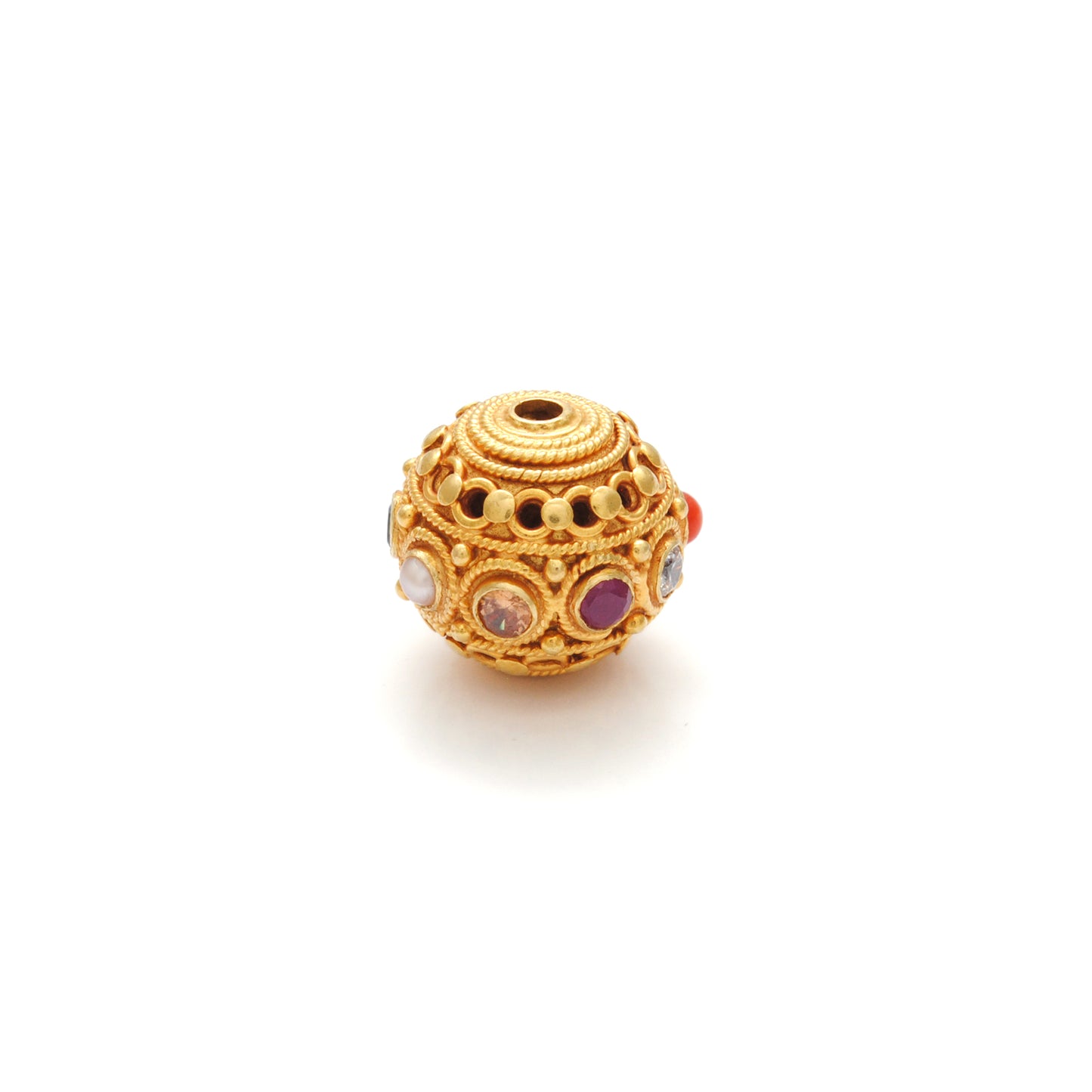 18KTT Solid Yellow Navratan Round Fancy Spacer Beads 12.5mm