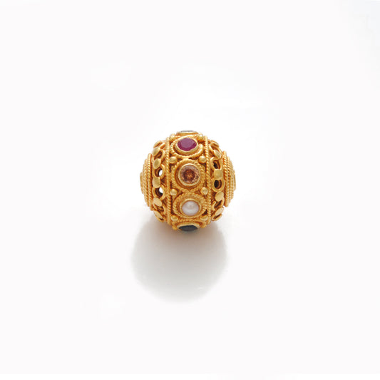 18KTT Solid Yellow Navratan Round Fancy Spacer Beads 12.5mm - view 3
