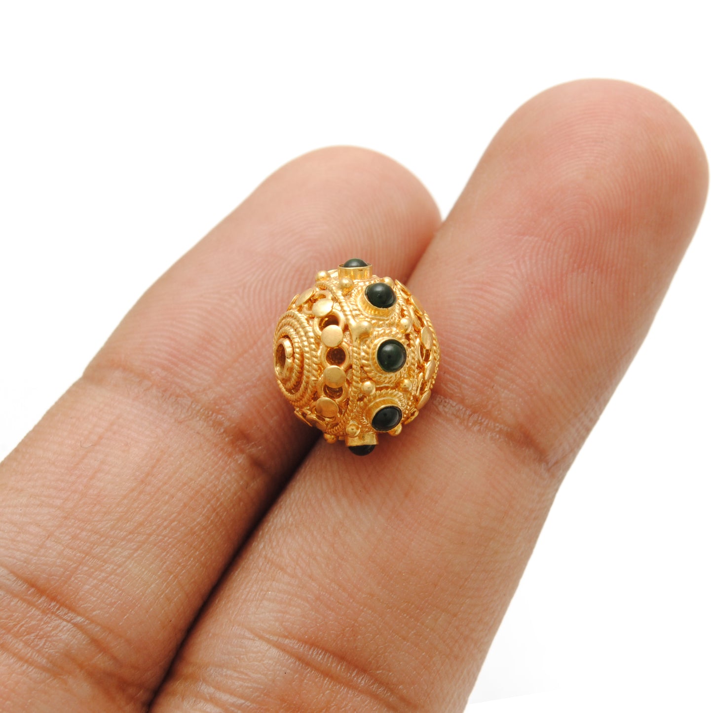 13X11MM 18KT Gold Emerald Round Spacer Beads - Craft Supply