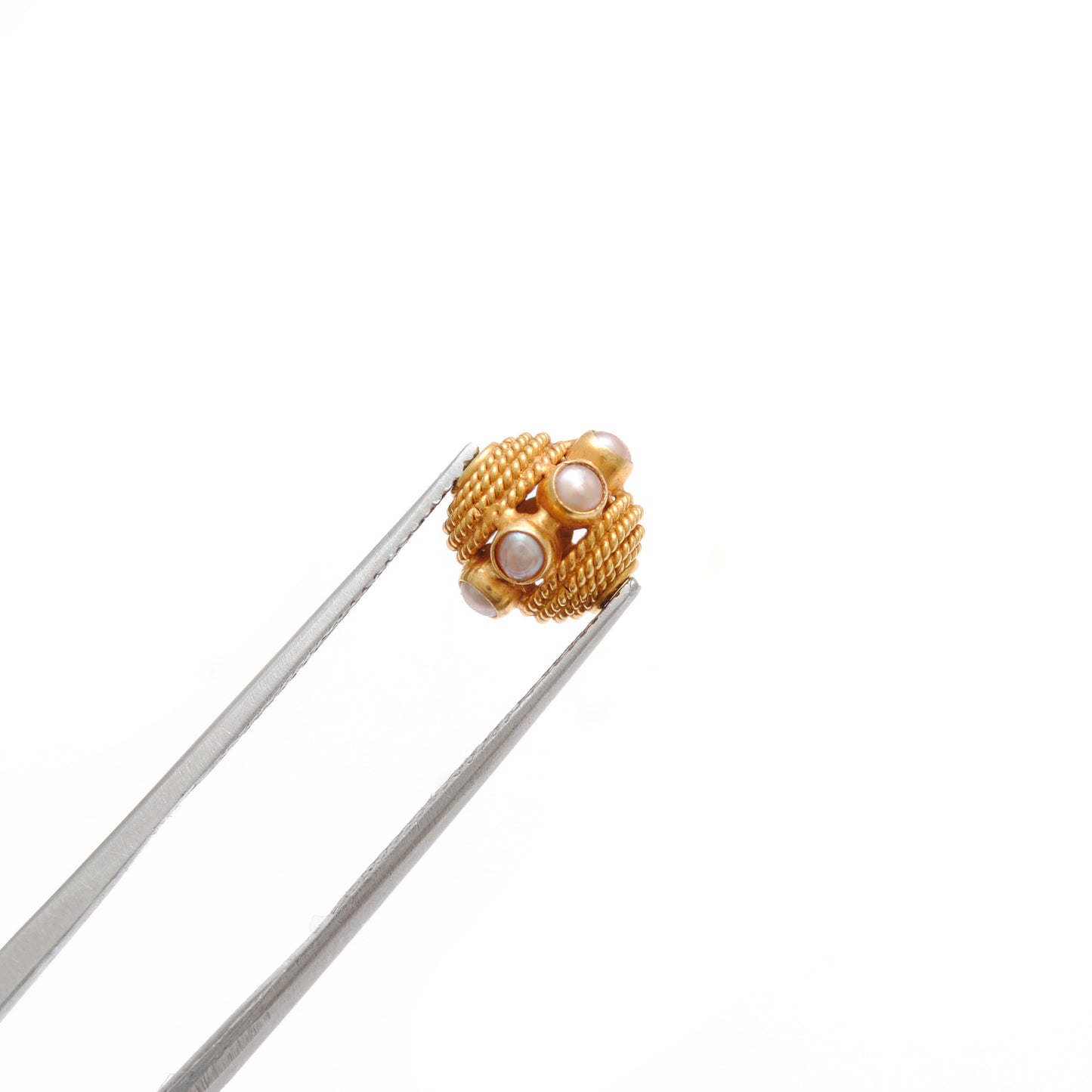 18K Gold Engrave Pearl stone Rondelle Spacer Bead 10mm