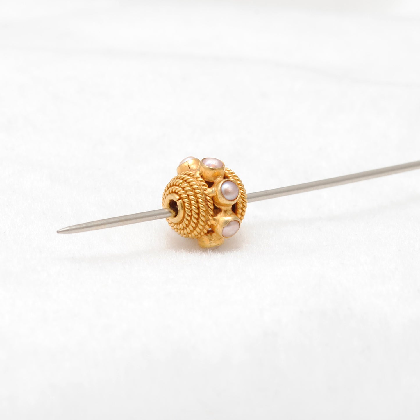 18K Gold Engrave Pearl stone Rondelle Spacer Bead 10mm