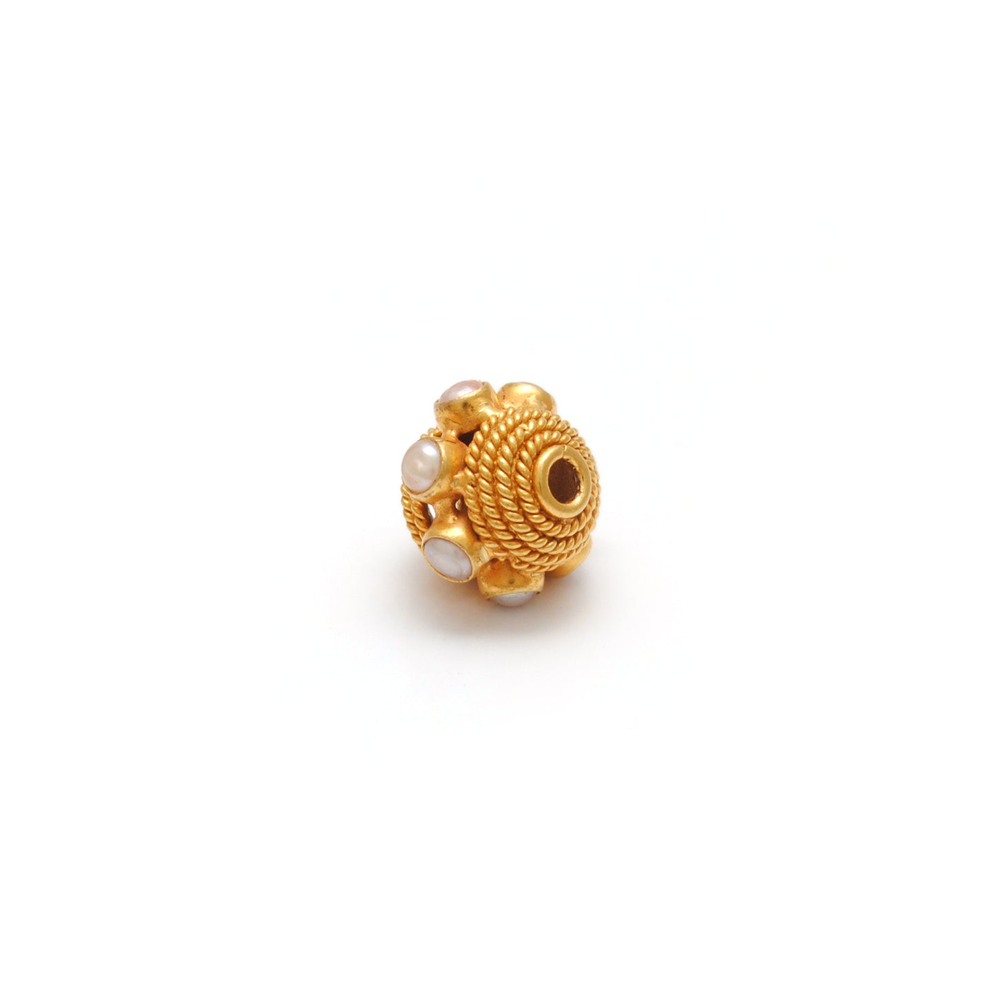 18K Gold Engrave Pearl stone Rondelle Spacer Bead 10mm