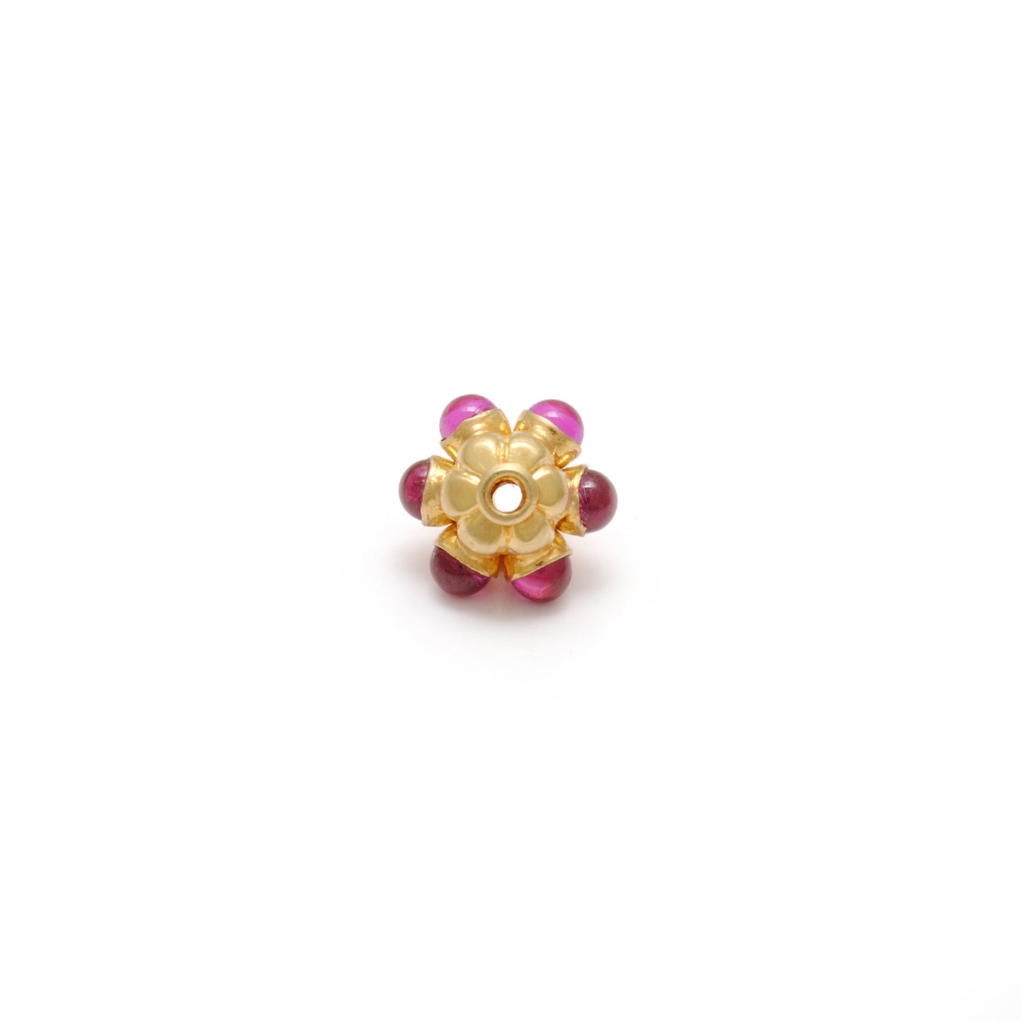 18 Karat Gold Ruby Flower Spacer Beads 8x7mm