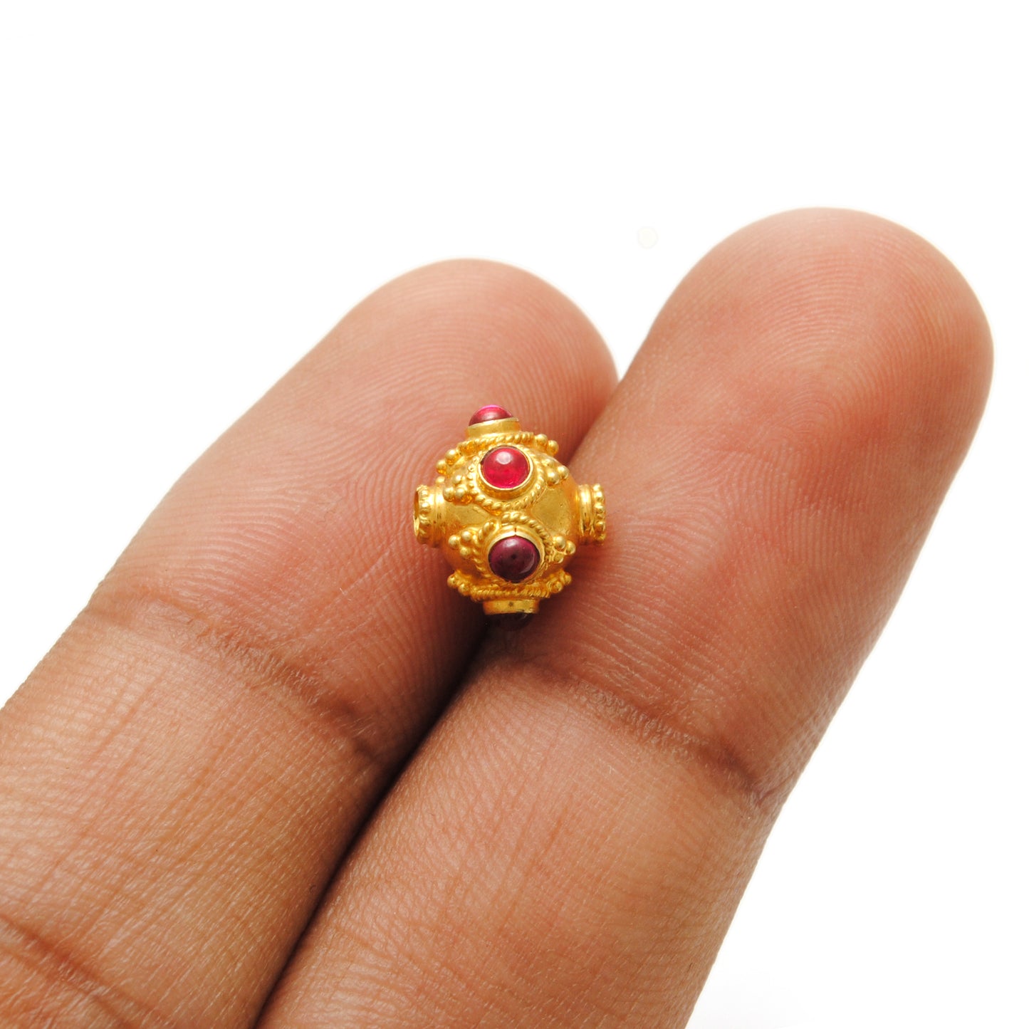 18 Karat Gold Rondelle Ruby Stone Spacer Beads Finding