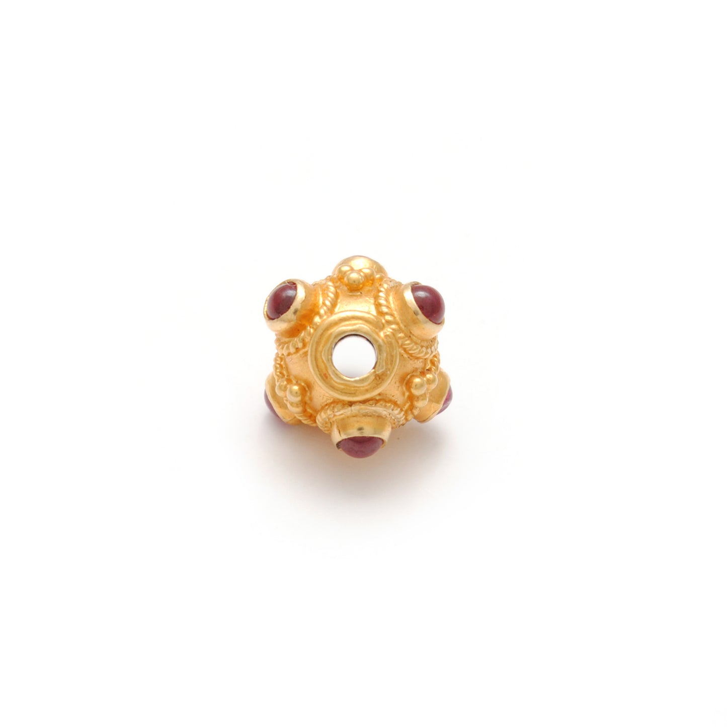 18KTT Gold Rondelle Ball Beads With Ruby Stone 7mm