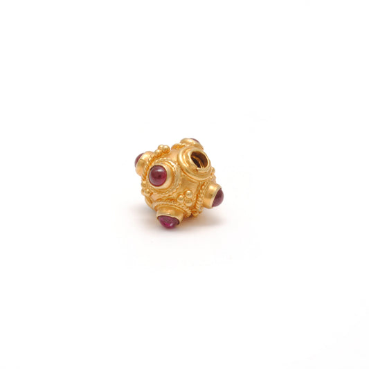 18KTT Gold Rondelle Ball Beads With Ruby Stone 7mm