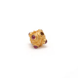 18KTT Gold Rondelle Ball Beads With Ruby Stone 7mm