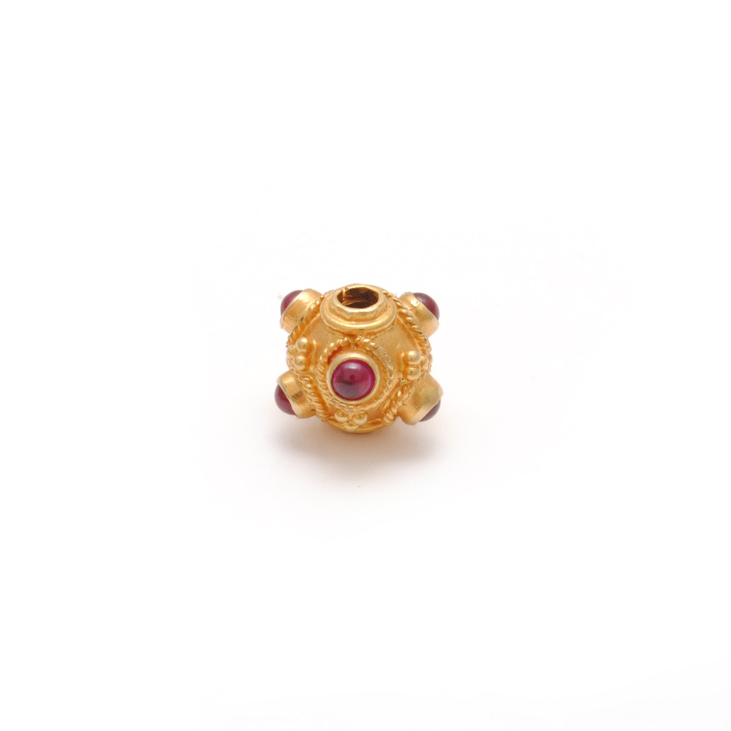 18KTT Gold Rondelle Ball Beads With Ruby Stone 7mm