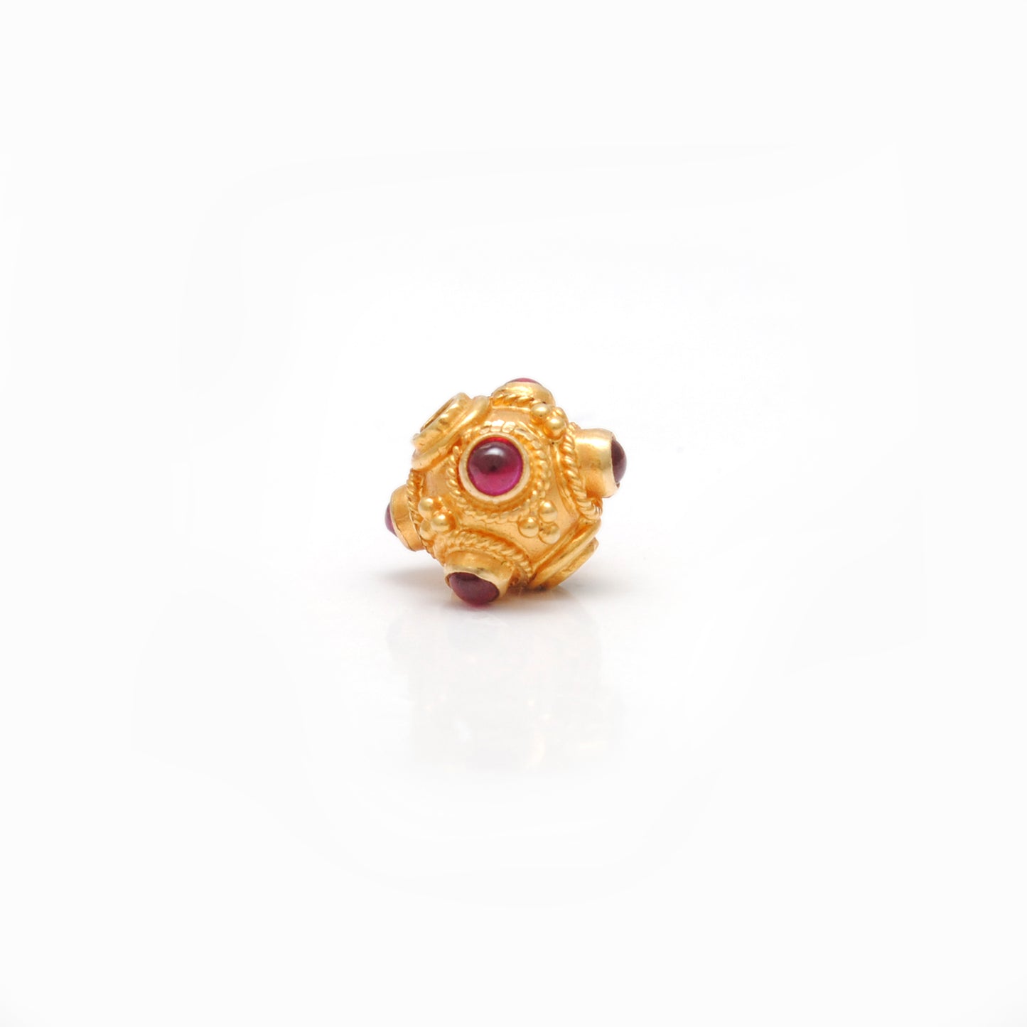 18KTT Gold Rondelle Ball Beads With Ruby Stone 7mm