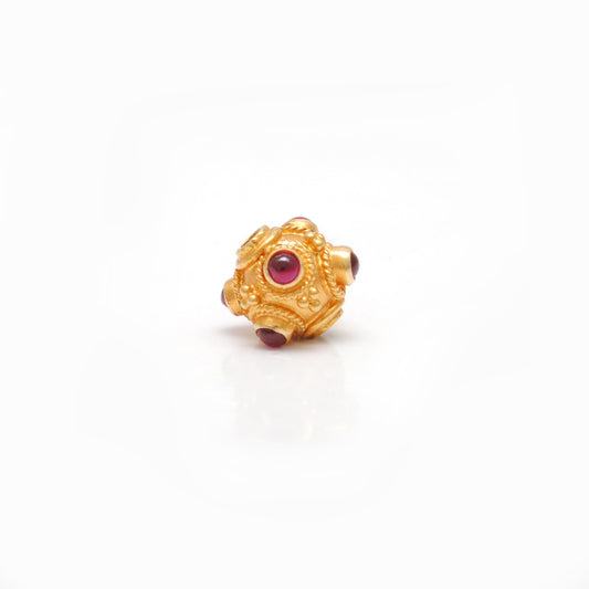 18KTT Gold Rondelle Ball Beads With Ruby Stone 7mm - view 3