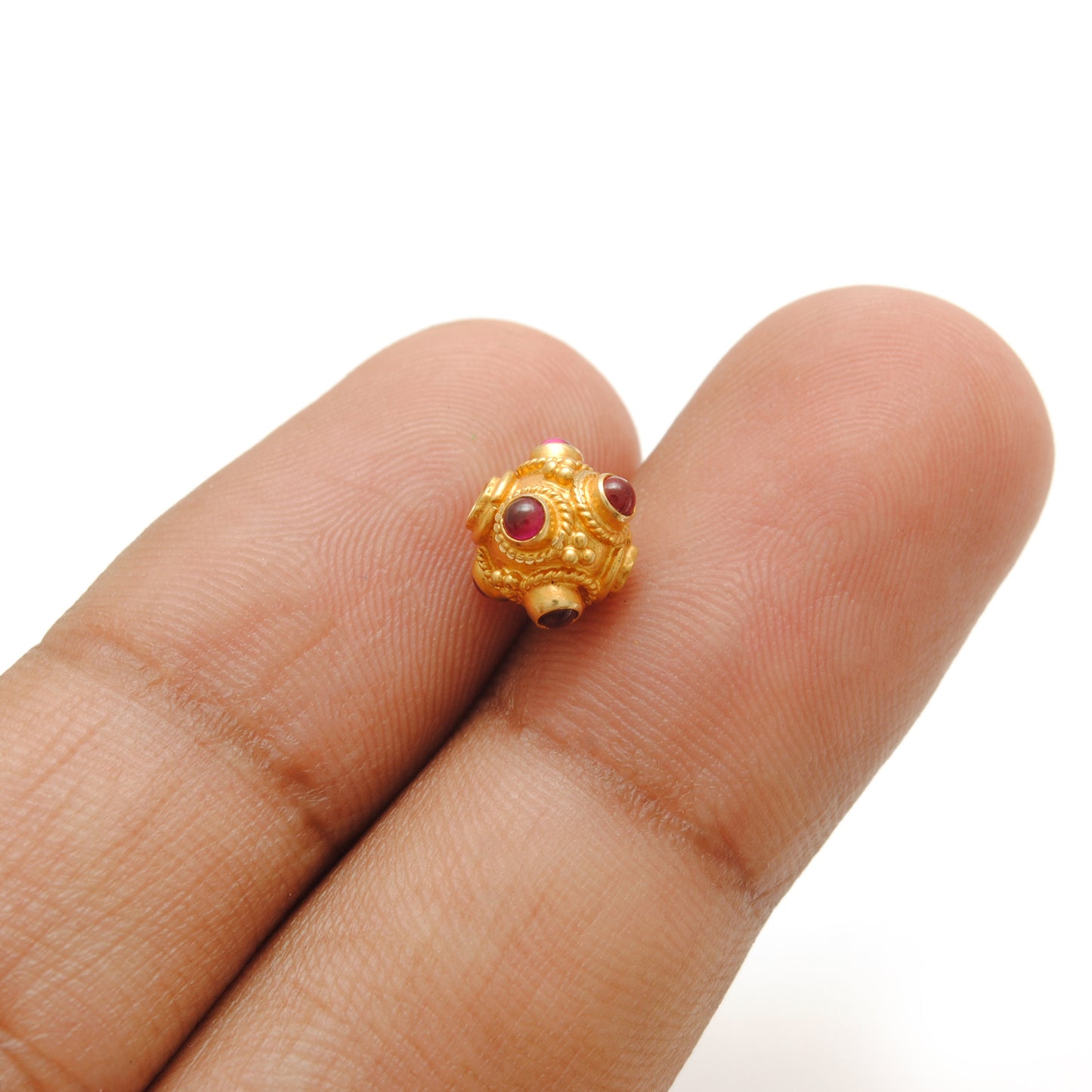 18KTT Gold Rondelle Ball Beads With Ruby Stone 7mm