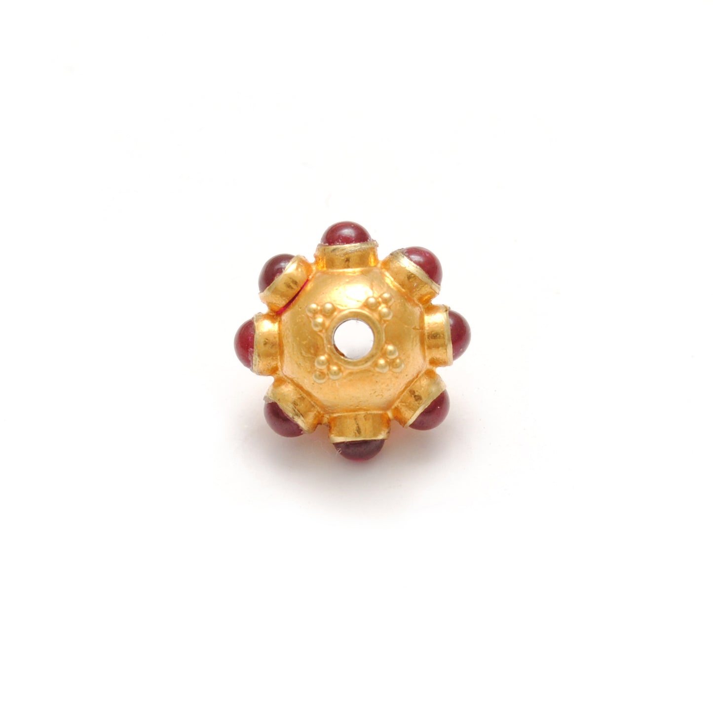 18K Gold Ruby Floral Spacer Beads 11x8mm