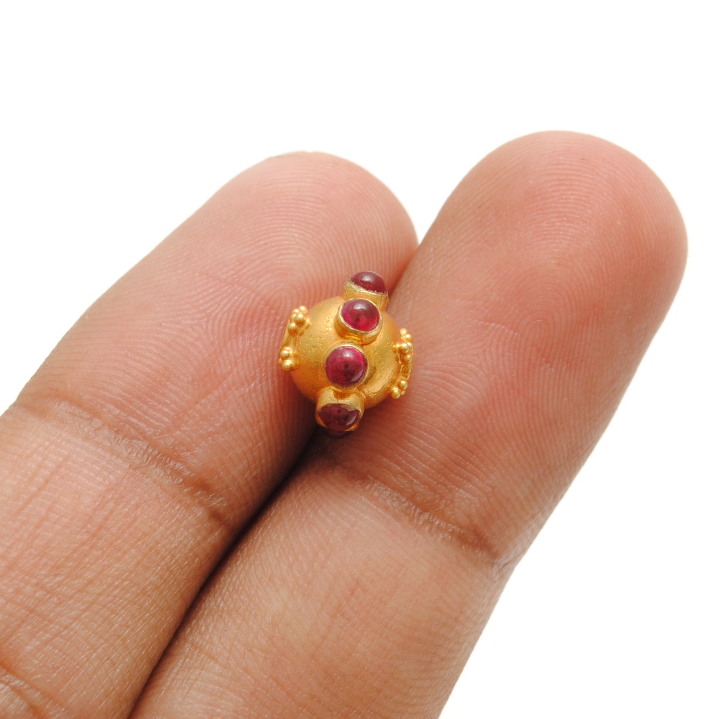18K Gold Ruby Floral Spacer Beads 11x8mm
