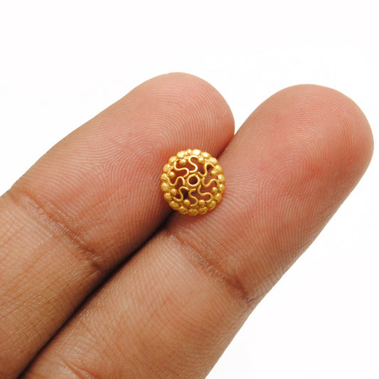 Solid 18K Yellow Gold-Plated Bead Cap for Jewelry Making Supplies - view 3