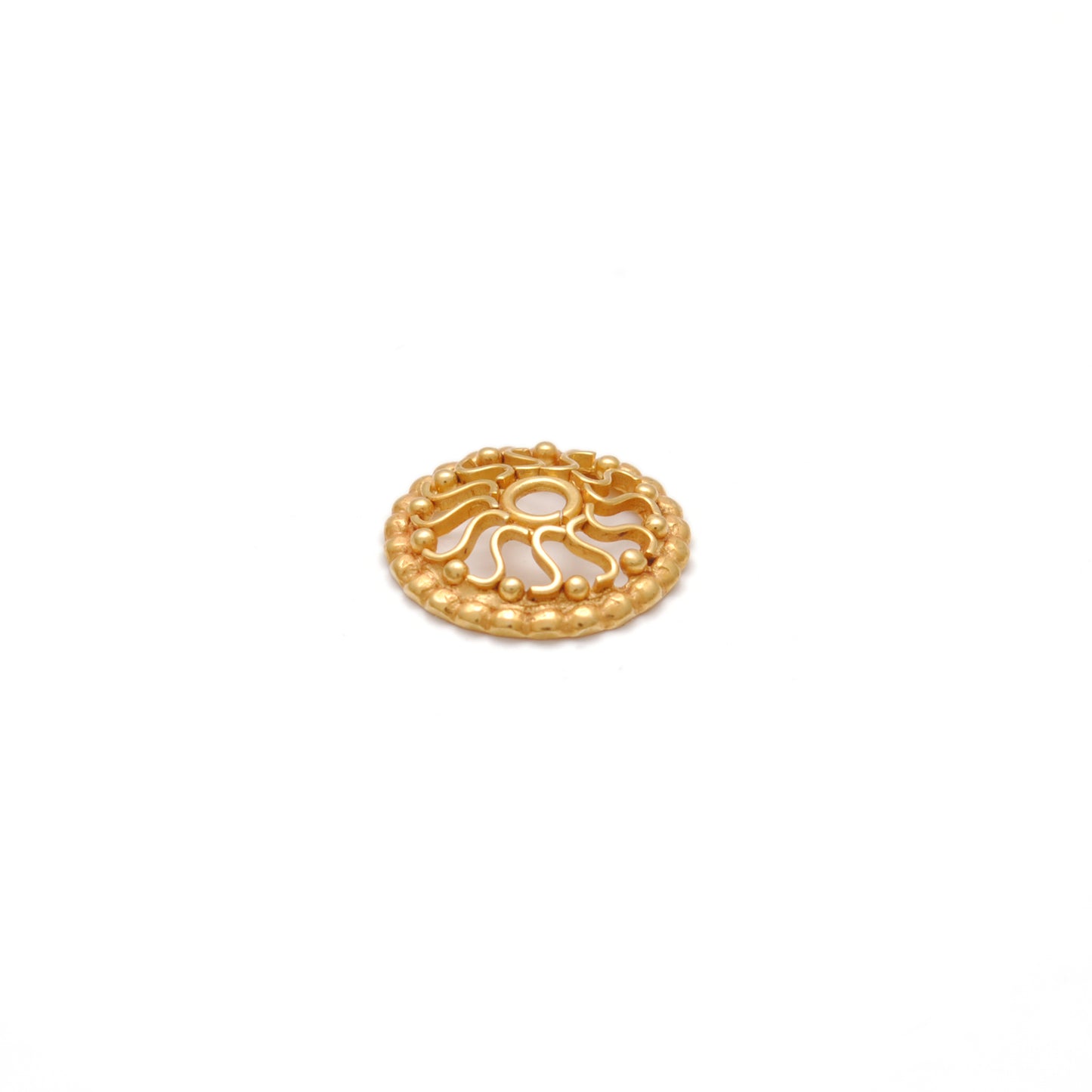 18KT Gold Wheel Spacer Bead Cap For Jewelry with Unique Wheel Motif
