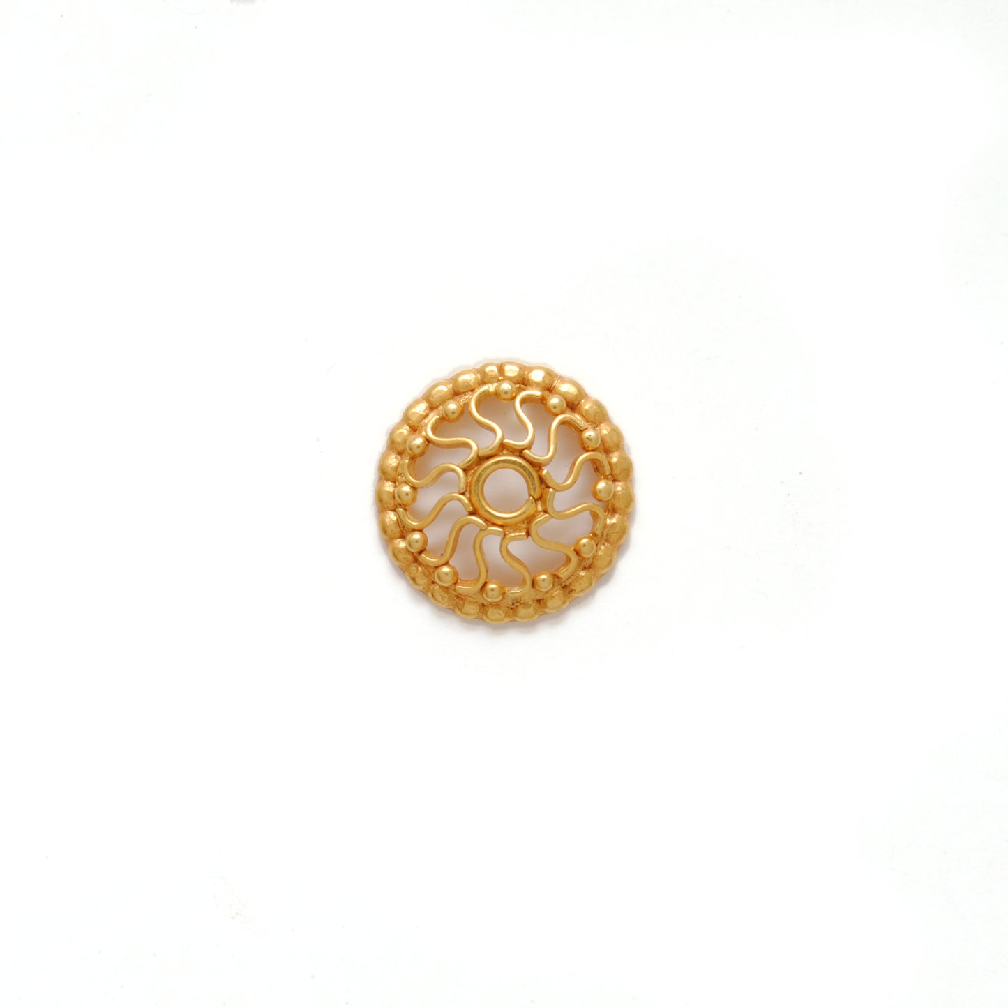 18KT Gold Wheel Spacer Bead Cap For Jewelry with Unique Wheel Motif