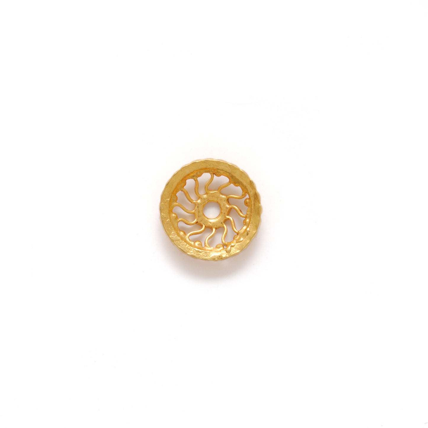 18KT Gold Wheel Spacer Bead Cap For Jewelry with Unique Wheel Motif