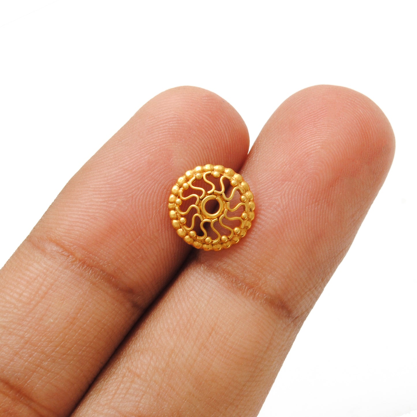 18KT Gold Wheel Spacer Bead Cap For Jewelry with Unique Wheel Motif