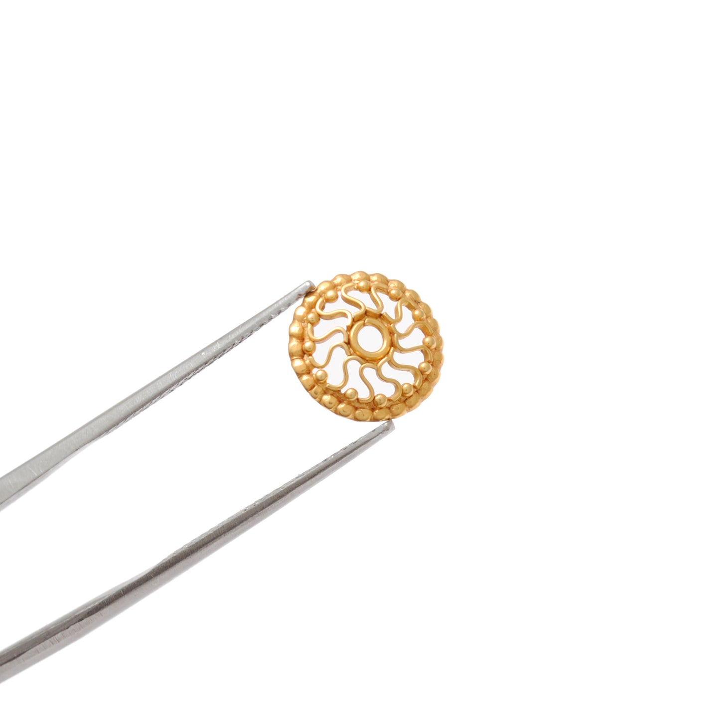 18KT Gold Wheel Spacer Bead Cap For Jewelry with Unique Wheel Motif