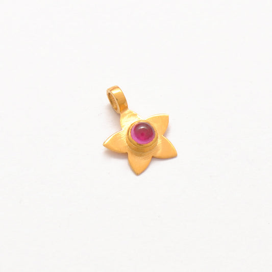 18k Solid Yellow Gold Studded Stone Star Charm 8mm - Sar Gems