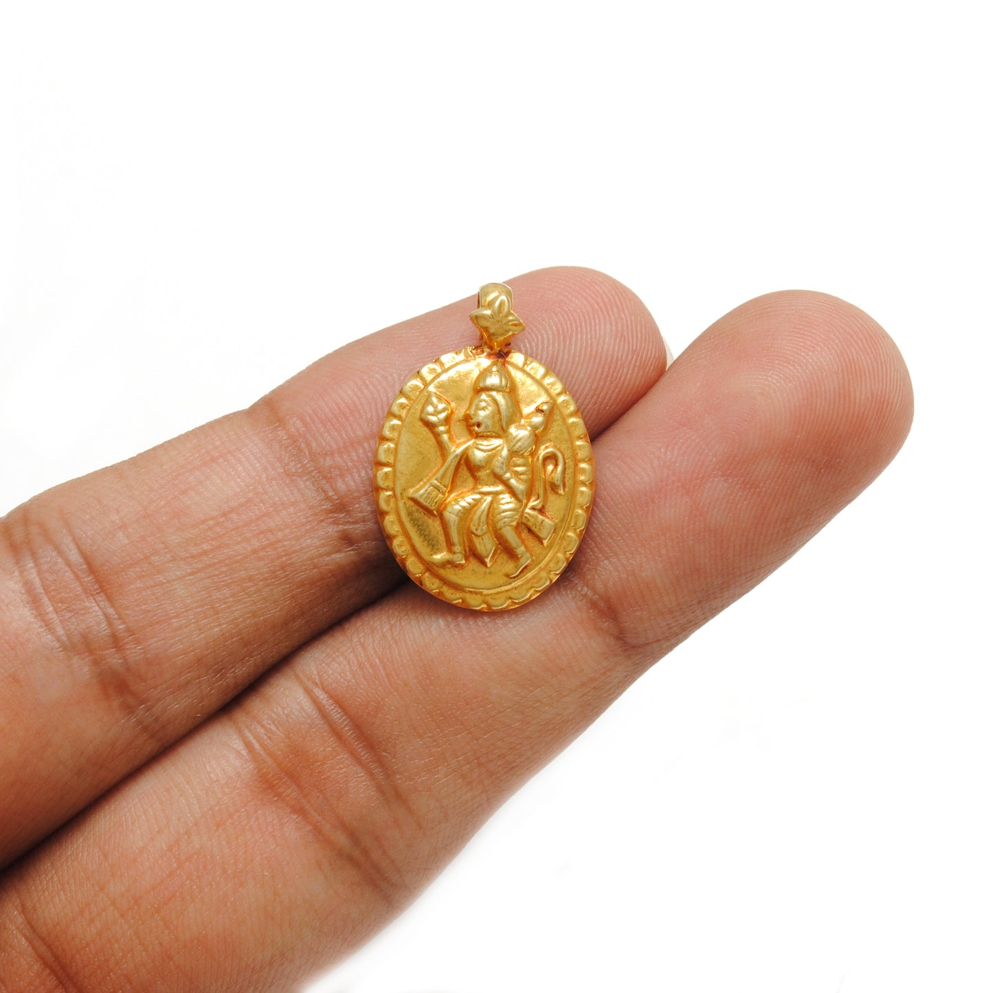 18k Solid Yellow Gold Indian God Hanuman Charm Pendant