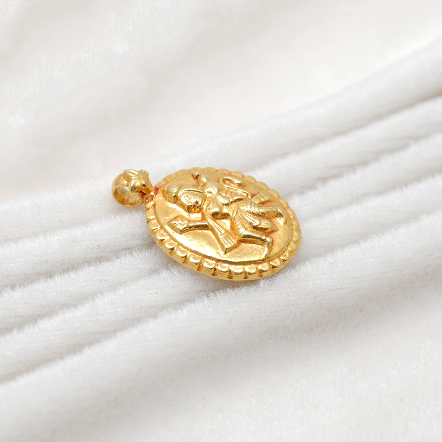 18k Solid Yellow Gold Indian God Hanuman Charm Pendant