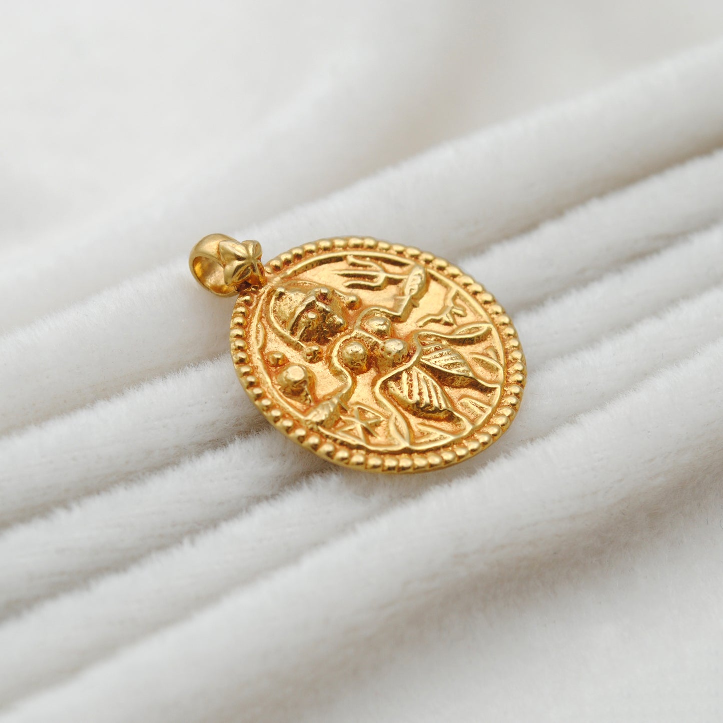 18K Yellow Gold Durga Pendant DIY Religious Jewelry