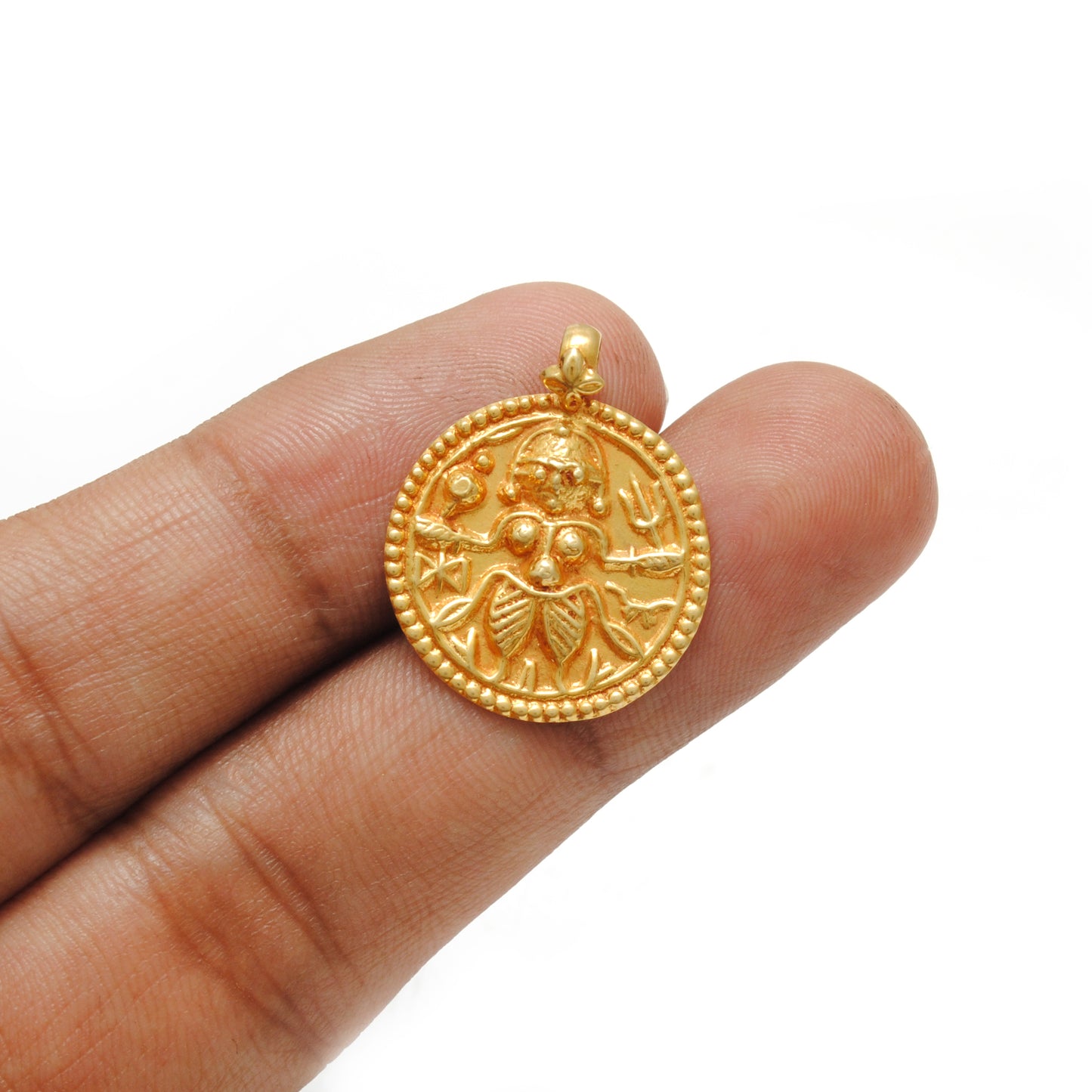 18K Yellow Gold Durga Pendant DIY Religious Jewelry