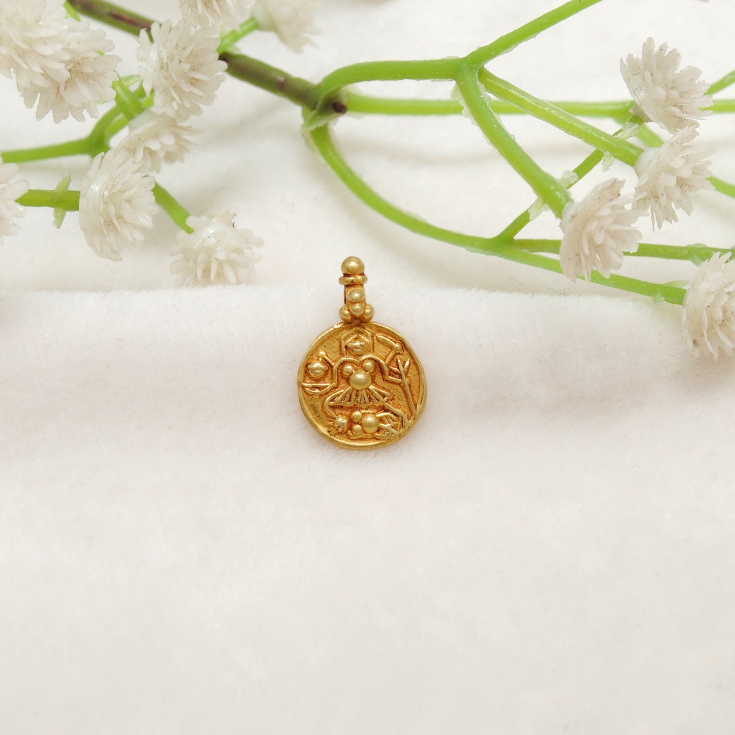 18k Solid Yellow Gold Laxmi Goddess Charm Pendant
