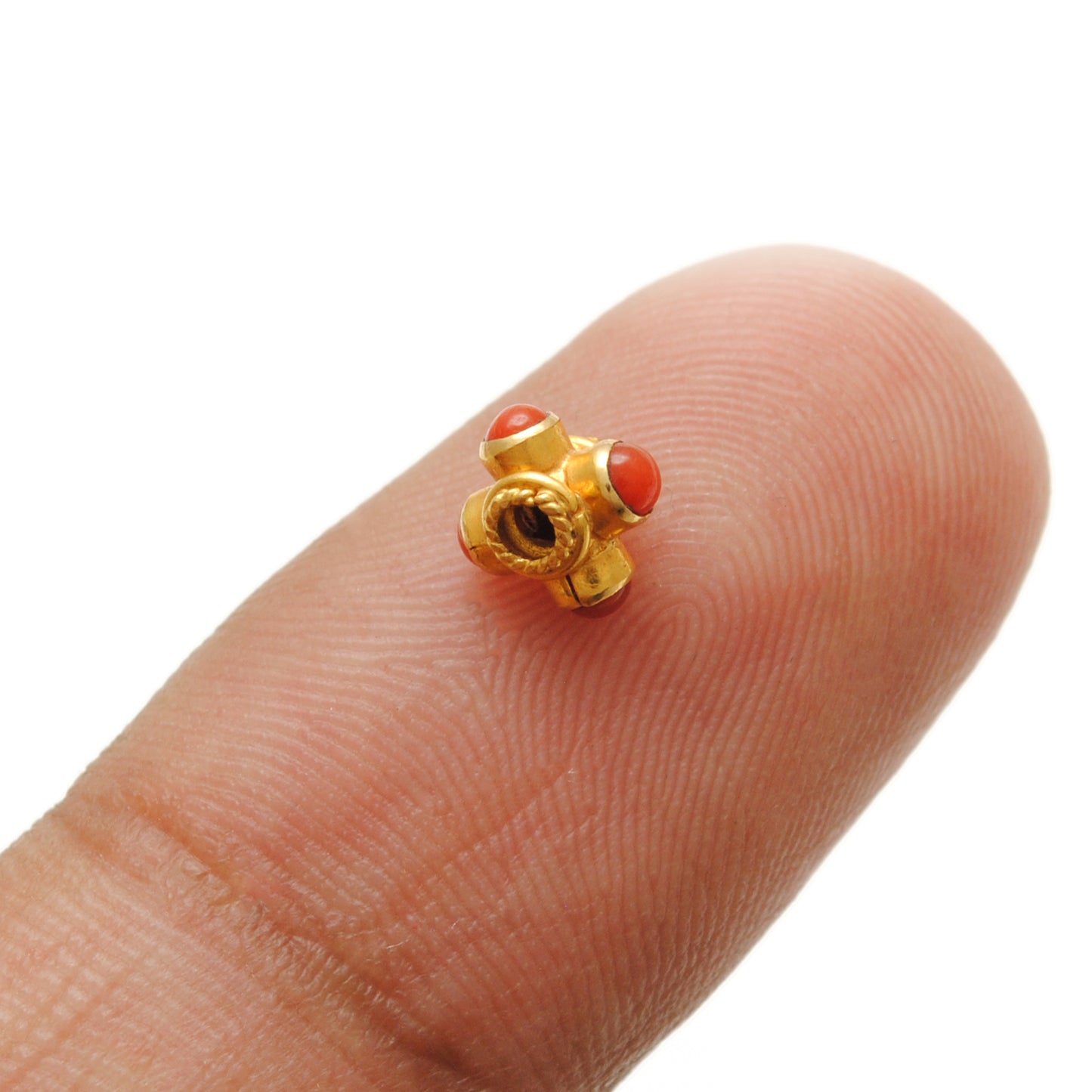 18 Karat Gold Stone Studded Wheel Spacer Beads 5x4mm