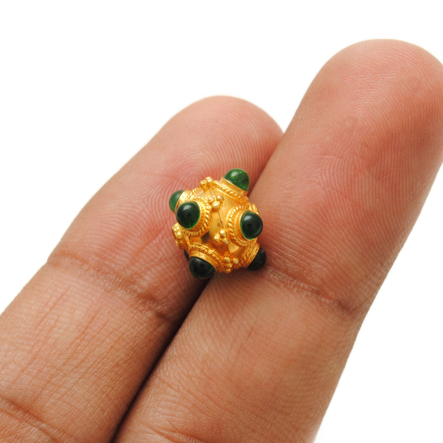 9mm 18KTT Gold Rondelle Spacer Beads Studded With Emerald