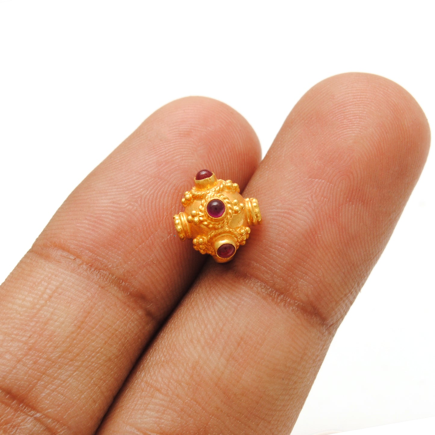 18 Karat Gold Ruby Gemstone Round Spacer Beads, Jewelry