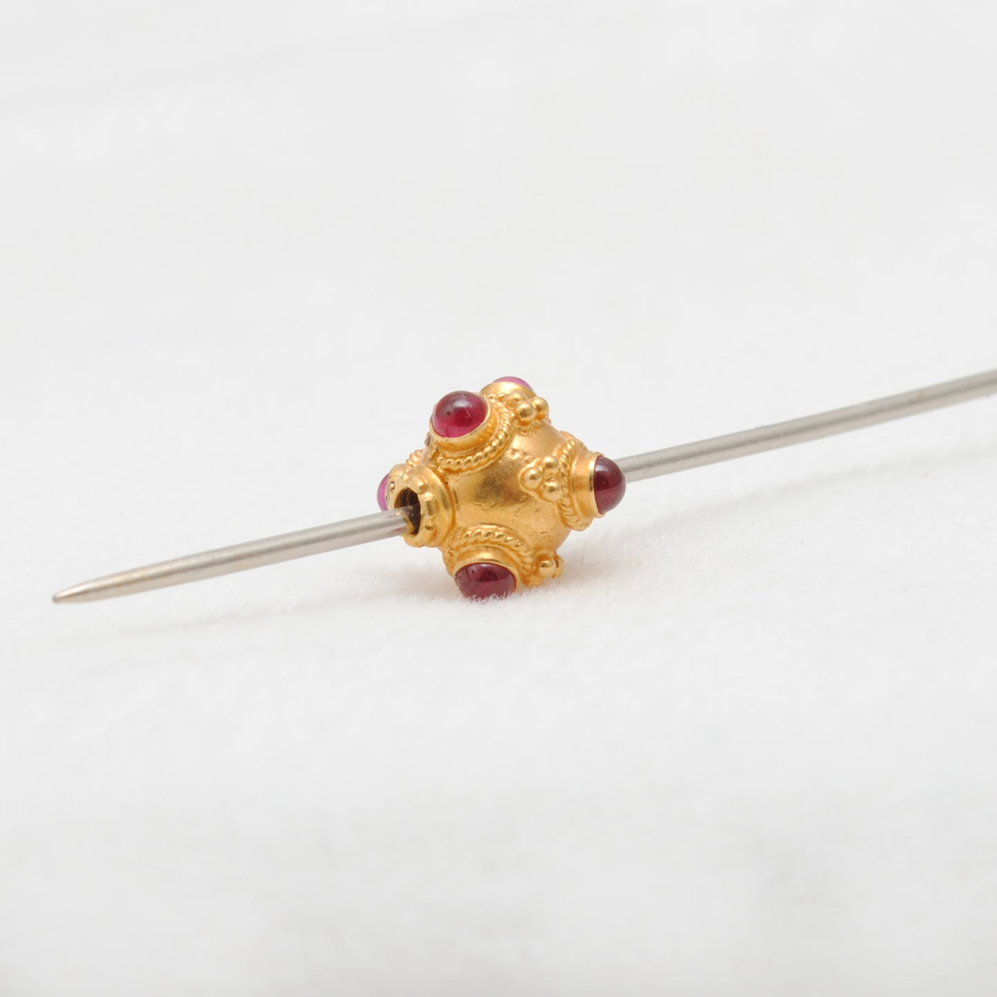 18KTT Gold Round Spacer Beads studded Ruby, 9x8mm