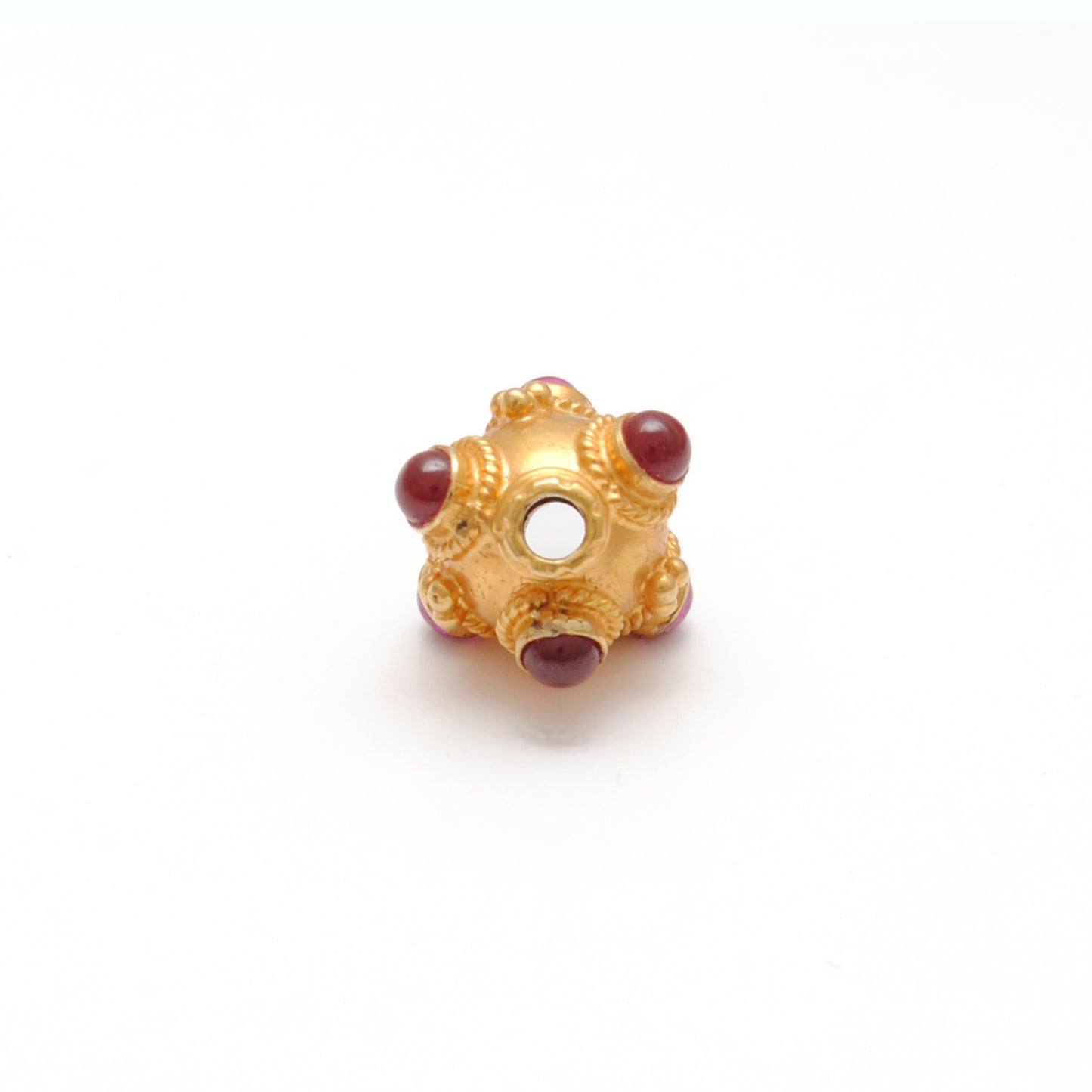 18KTT Gold Round Spacer Beads studded Ruby, 9x8mm