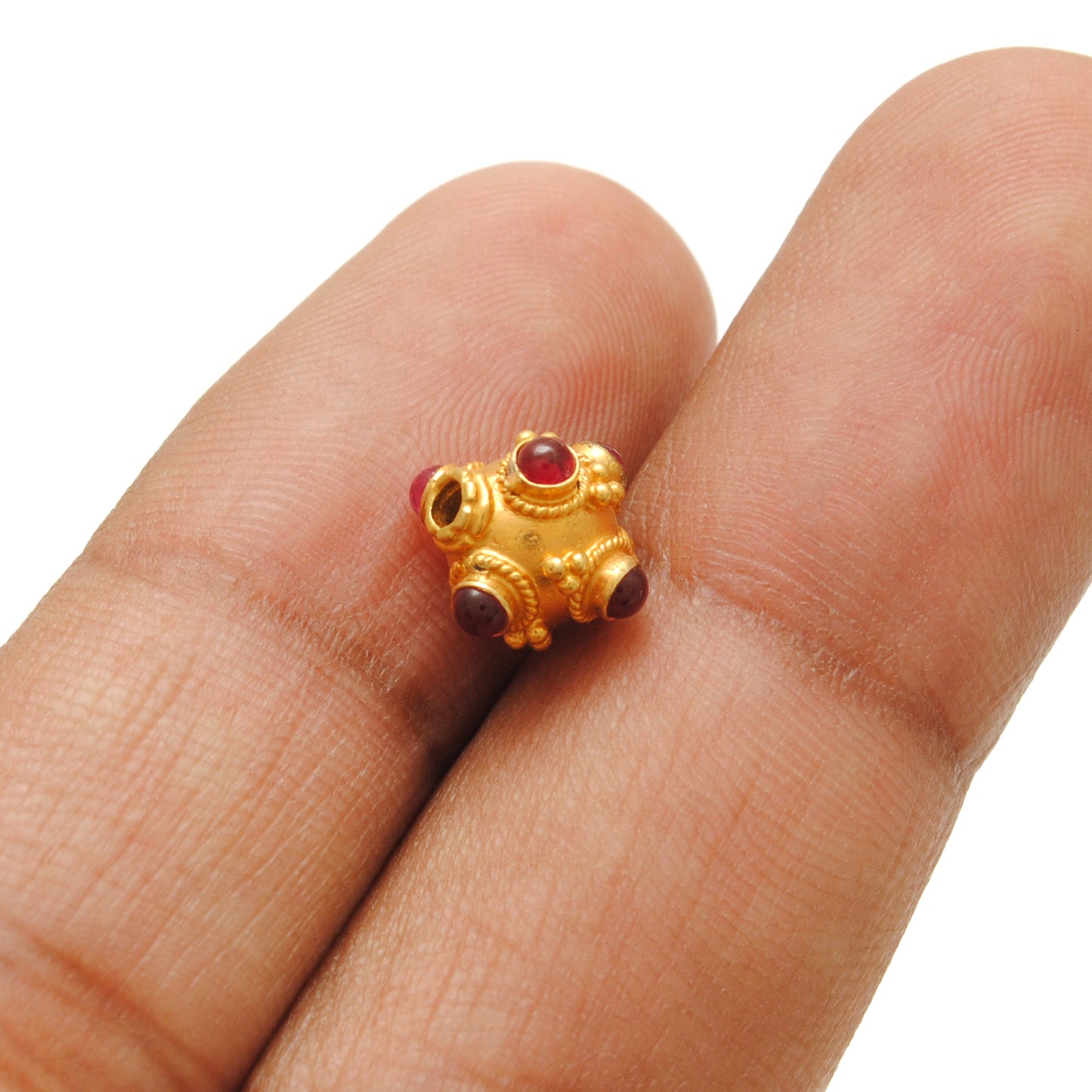 18KTT Gold Round Spacer Beads studded Ruby, 9x8mm