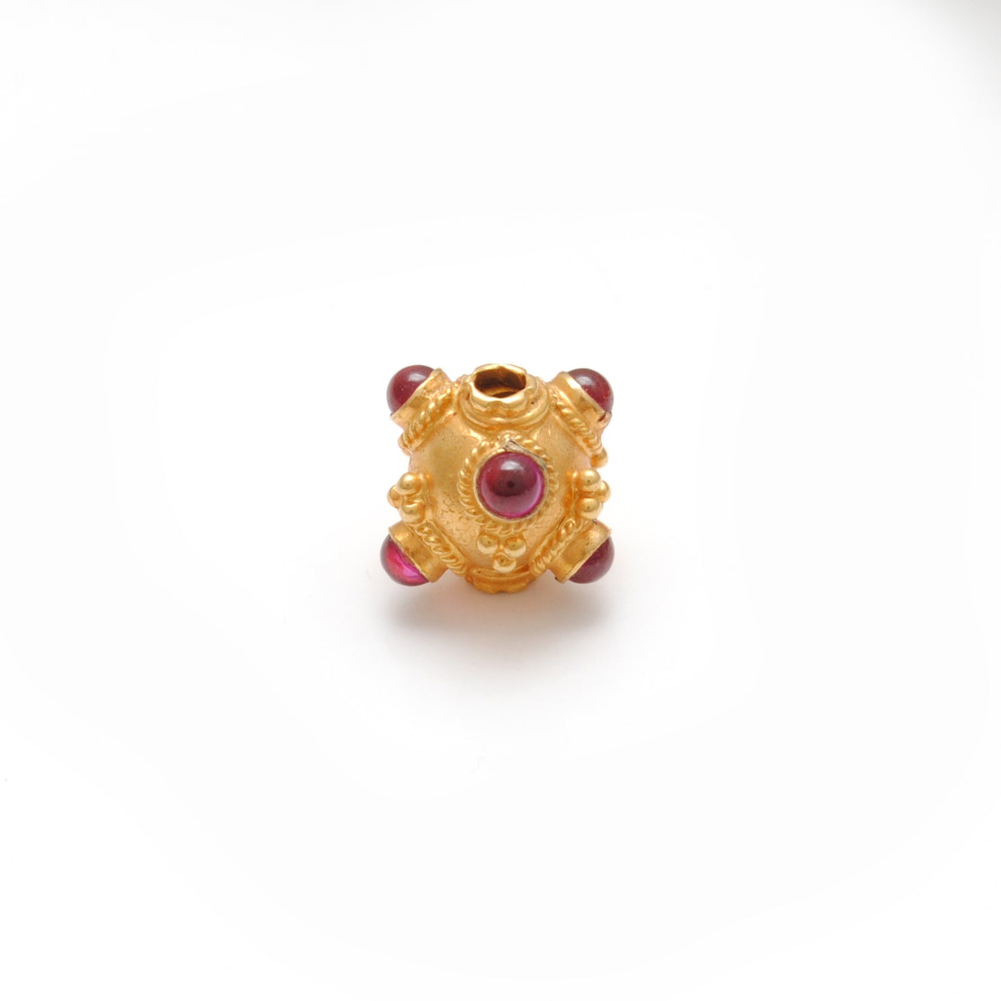 18KTT Gold Round Spacer Beads studded Ruby, 9x8mm