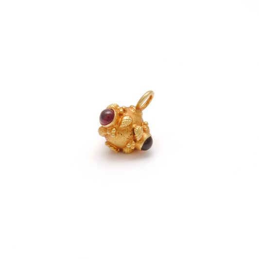 18k Gold Roundel Bead with Hydro Red Stone - view 3