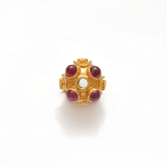 18K Solid Yellow Gold Stone Studded Round Beads 9mm