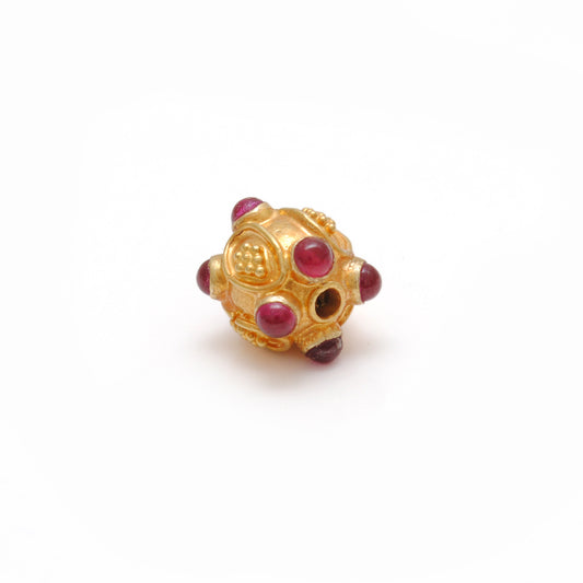 18K Solid Yellow Gold Stone Studded Round Beads 9mm - view 3